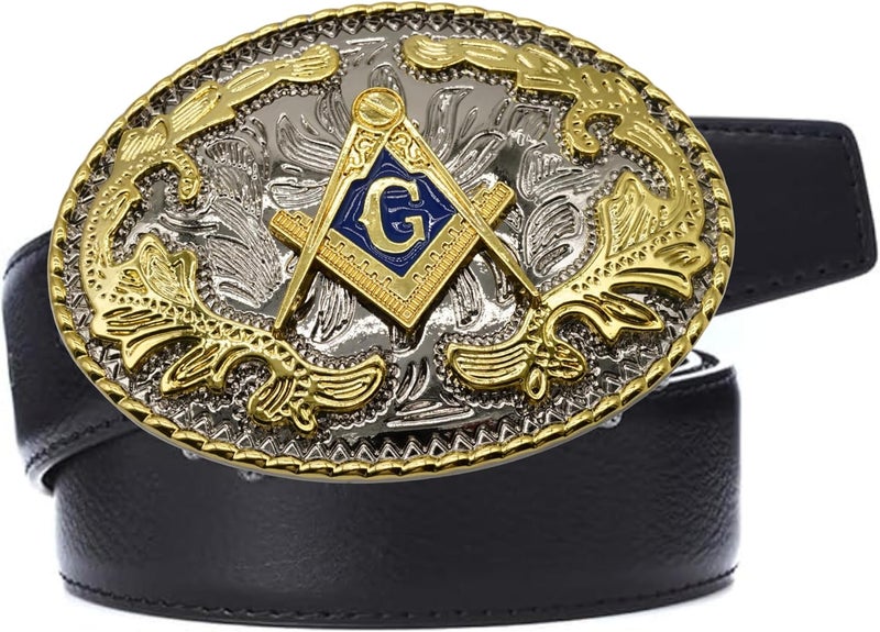 WMG Masonic Mason Symbol Logo Large Huge Rodeo Western Gold Tone Belt Buckle Fits Up to 2 Inch Belts - Image 4